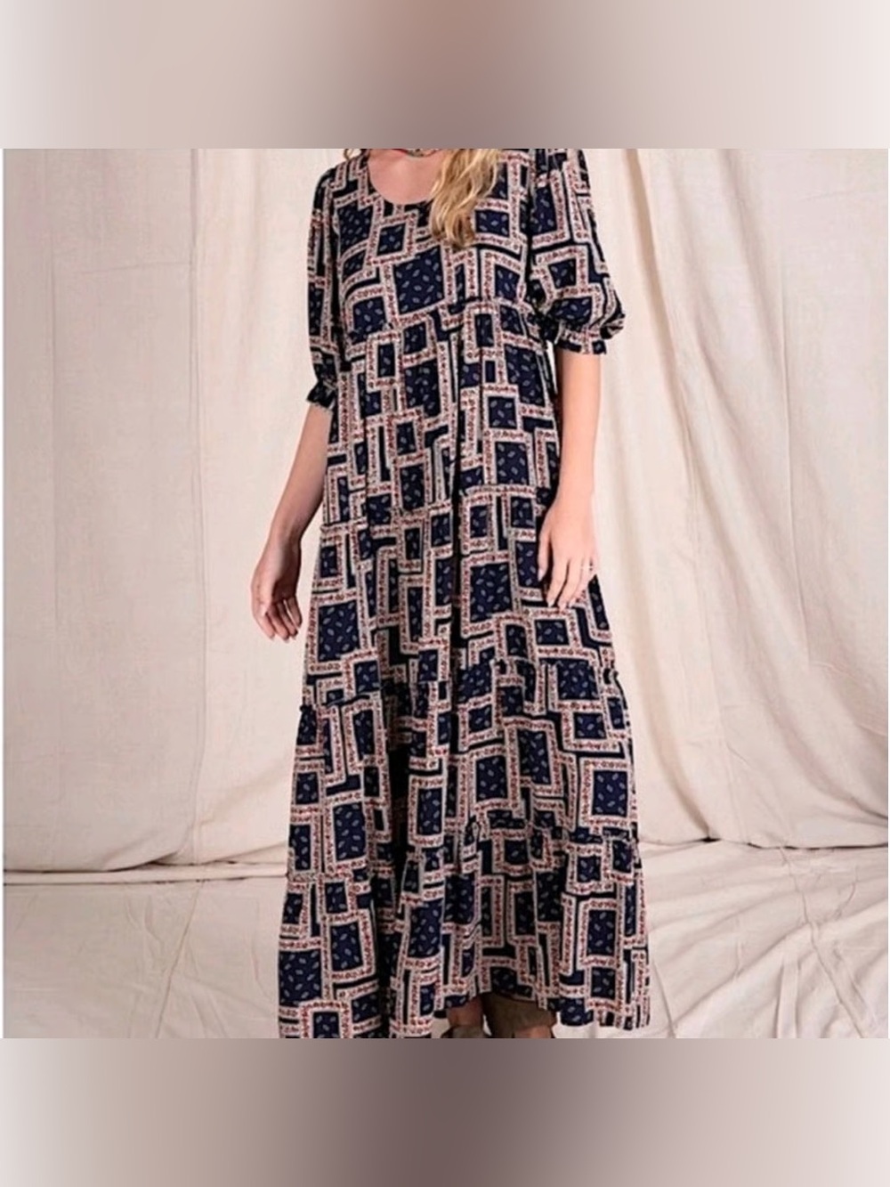Natural Life Collette Navy Patchwork Maxi Dress